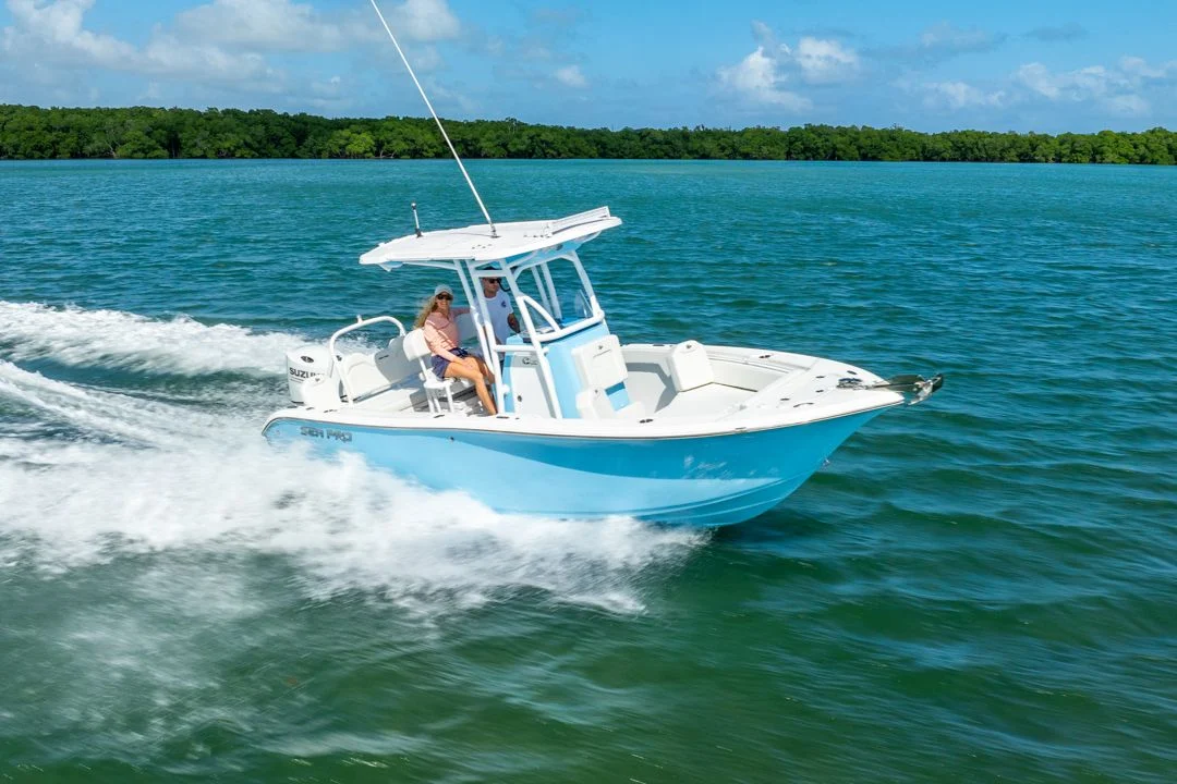 Sea Pro sandbar boat on the water